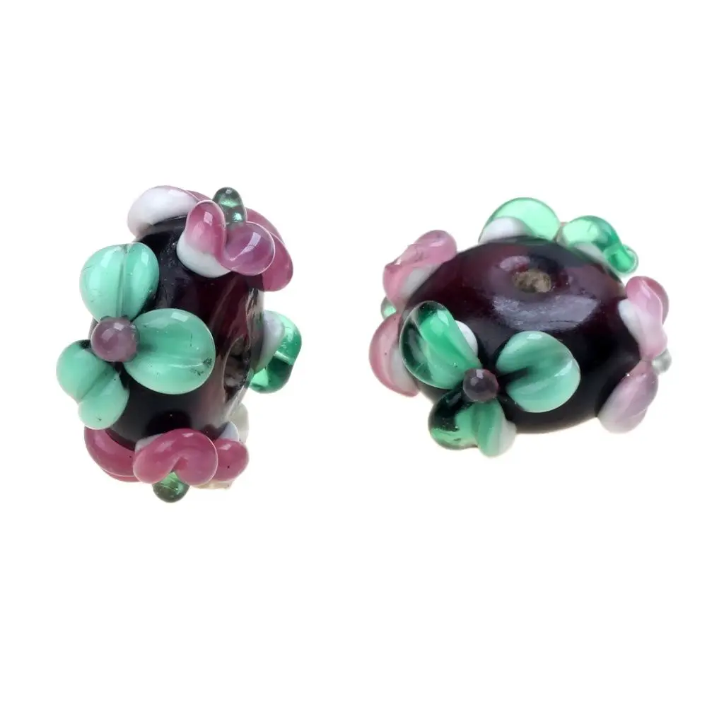 Hand-Painted Retro Engraving Flower Petals Lampwork Glass Beads For Crafts Charm Bracelets/Earring/Necklace DIY Jewelry Making