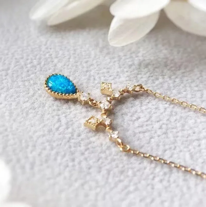 Light Luxury Clavicle Chain Elegant multicolour Opal water-drop Necklace Original Design Romantic Wedding Dress Pendant Jewelry