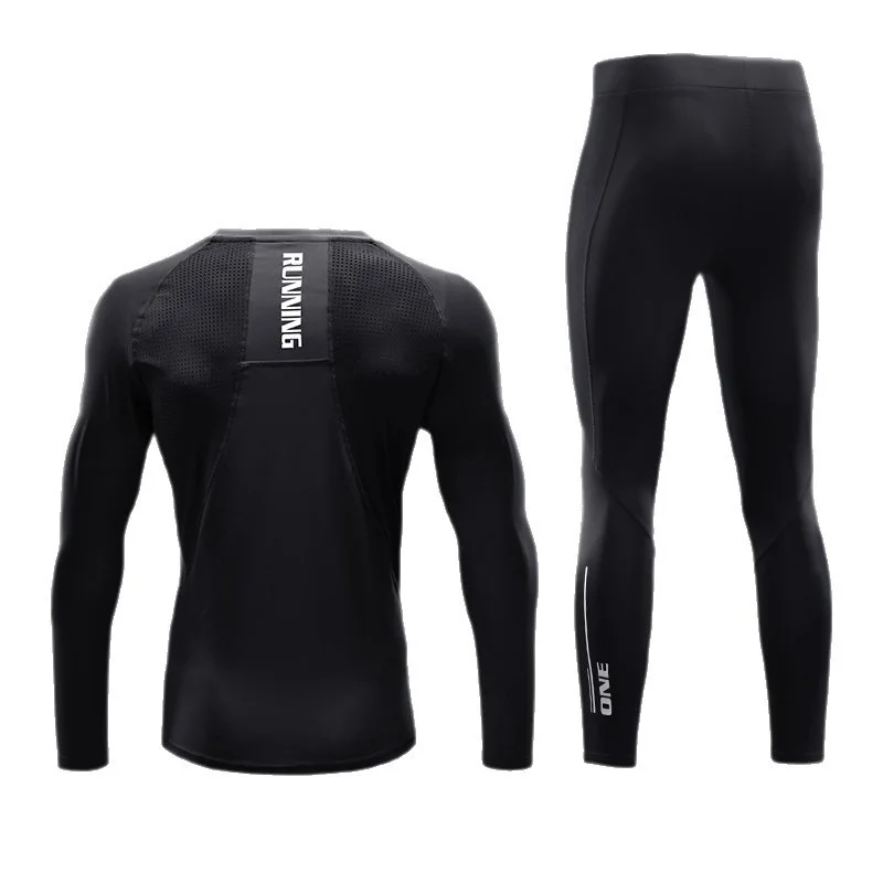 Men Quick Dry Compression Tracksuit Mesh Back Long Sleeve Top High Elastic Tight Pants Gym Running Fitness Training Sport Suit view 4