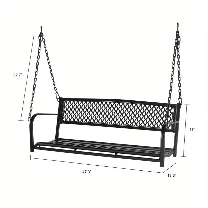 47.3 inch Curved Designed Iron Patio Hanging Porch Swing Chair Iron Metal Black