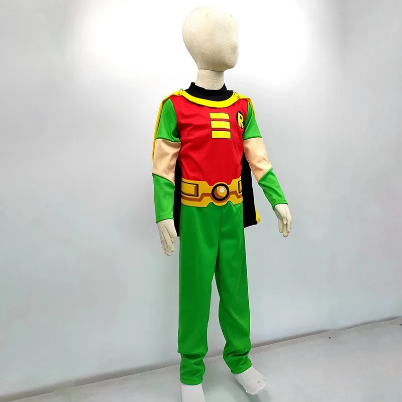 Teen Titans Robin Jumpsuits Cosplay Anime Superhero Eyemask Halloween Costume for Kids Carnival Clothes Cloak Fancy Party Dress
