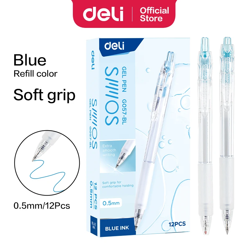 

DELI 0.5mm Gel Pen Set 12/Box - Soft Grip Smooth Writing Pens (Blue/Black) for Office & School