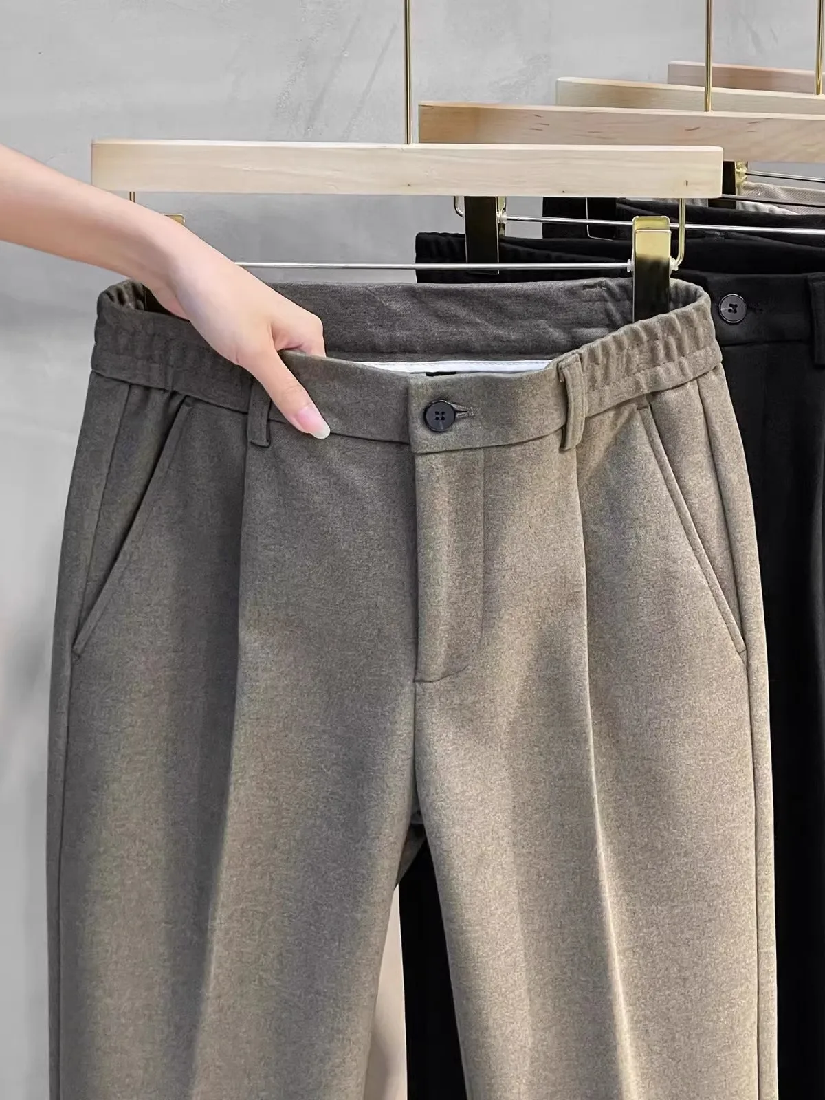 

Мужские повседневные шерстяные брюки прямого кроя из тонкой шерсти, осенне-зимние, модные, универсальные, для отдыха, не мнущиеся, длинные