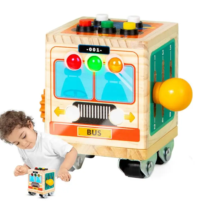 

Wooden Activity Cube Sensory Activity Learning Toys Bus With Light Educational Learning Fine Motor Skills Toy For Boys And Girls