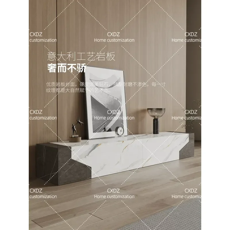 2026 New Modern Simple Light Luxury Rock Slab TV Cabinet Living Room Large Flat Marble Pattern TV Stand Console Table