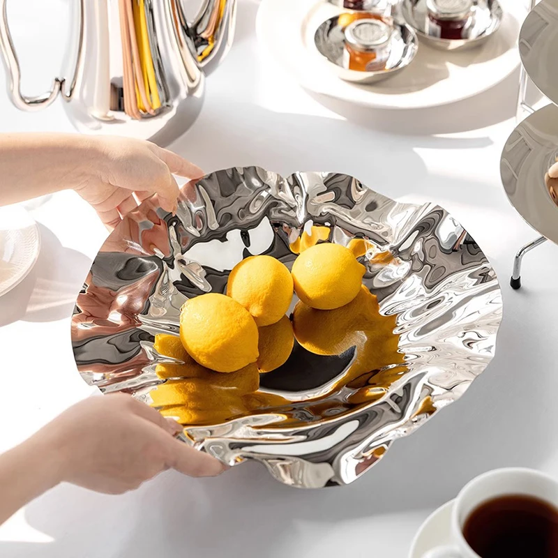 Stainless Steel Fruit Bowl Unique Plate Decorative Dishes Luxury Serving Tray for Table Home Decoration Party Restaurant Gift