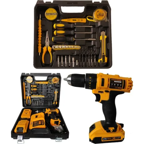 Dawreek 24V 35 Pieces Full Set Dual Battery Metal Geared Impact Drill Screwdriver