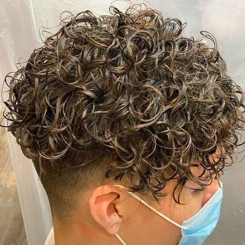 Undetectable Natural Hairline 100% Remy Human Hair 20mm Curly Men's Toupee Wig Skin Base Grey Man Hairpiece Replacement System