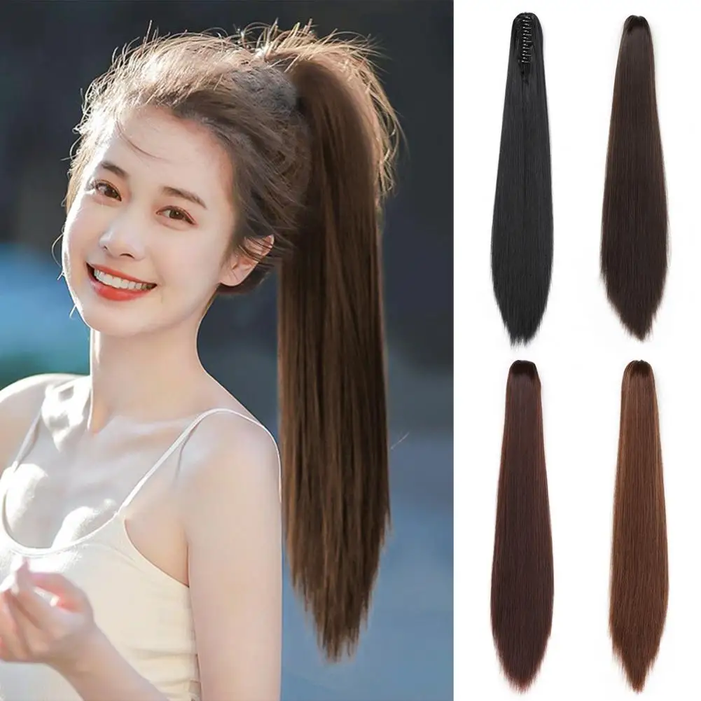 

Women Long Straight Claw Clip On Ponytail Hair Extensions 20Inch Heat Resistant Ponytail Hair piece For Women Daily Party