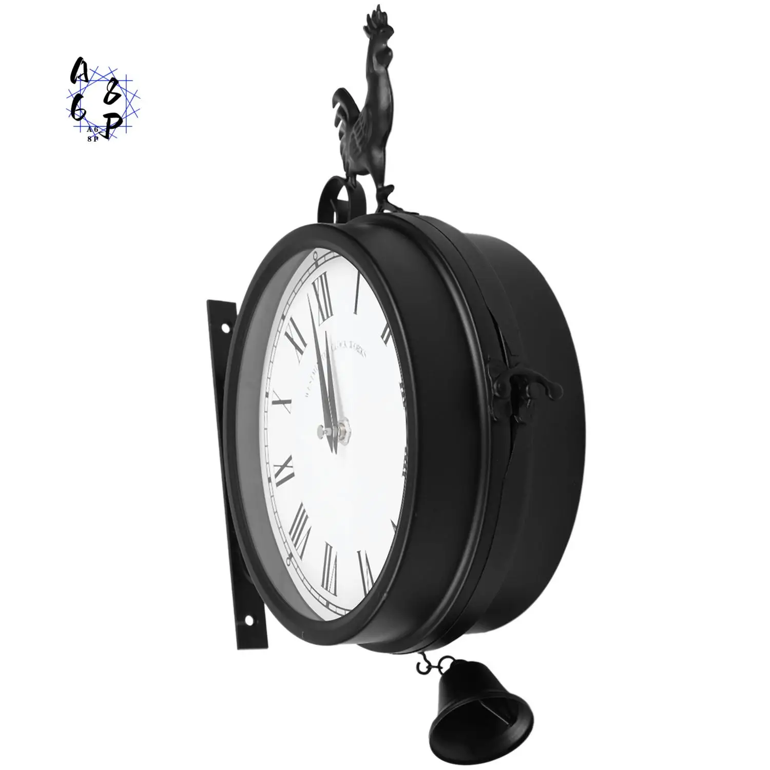 

A68P-Outdoor Garden Wall Station Clock Double Sided Cockerel Vintage Retro Home Decor