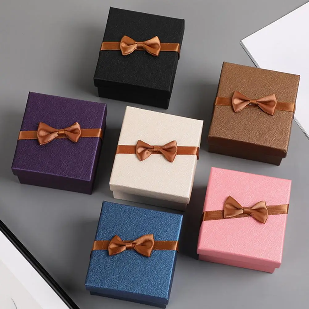 

Ribbon Bow Gift Box with Cushion Valentine's Day Bridesmaid Wedding Birthday Present Wrapping Box with Lid Jewelry Packaging Box