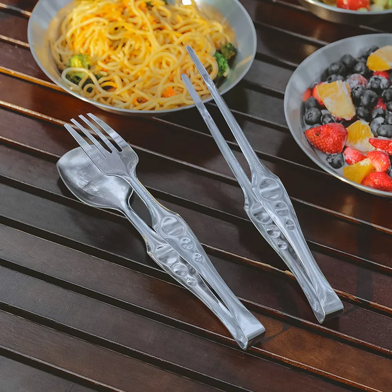 Outdoor 304 Stainless Steel Food Clip Camping Tableware Kitchen Utensils Public Spoon Public Chopsticks Ice Cube Clip BBQ Clip