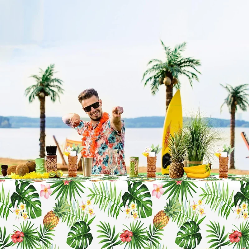 Hawaiian Party Decoration Palm Leaves Disposable Tablecloth Table Cover Tropical Summer Beach Supplies Luau Birthday Party decor - view 6