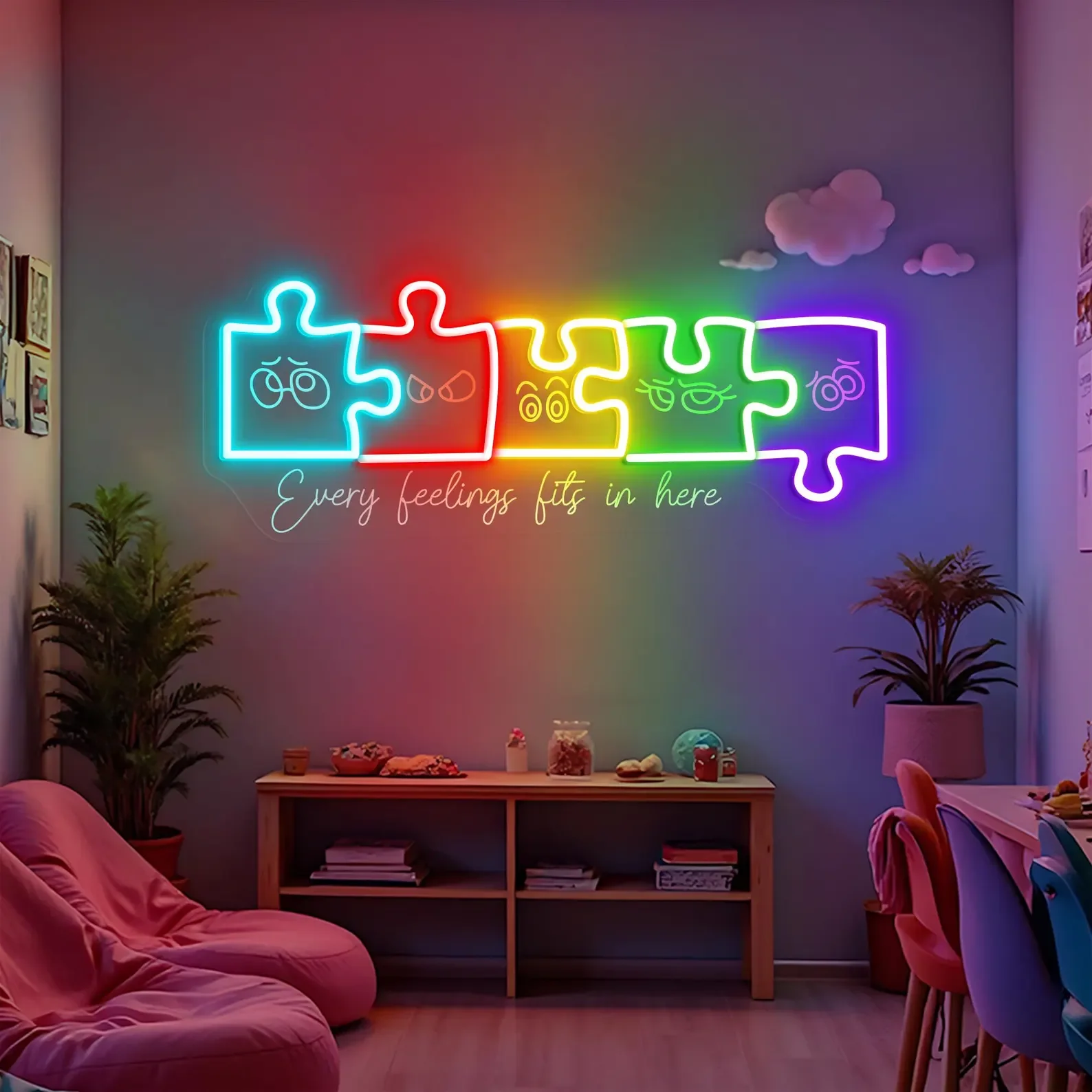 Autism Feelings Puzzle Neon Sign Mental Health Awareness LED Light Autism Classroom Sign Neurodiversity Wall Art Autism Teacher/