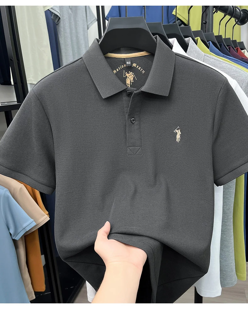 High-End 100% Baumwolle Kurzarm Polo Shirt Sommer Mode Luxus Marke Pony Stickerei T-Shirt Business Freizeit Golf Herrenkleidung – Detail 21