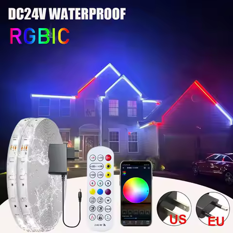 Dc24V Rgbic Led Strip Outdoor Waterproof 10M 15M 20M 30M 40M Ip67 Outside App Remote Control Music Sync Rope Light For Pool Deck