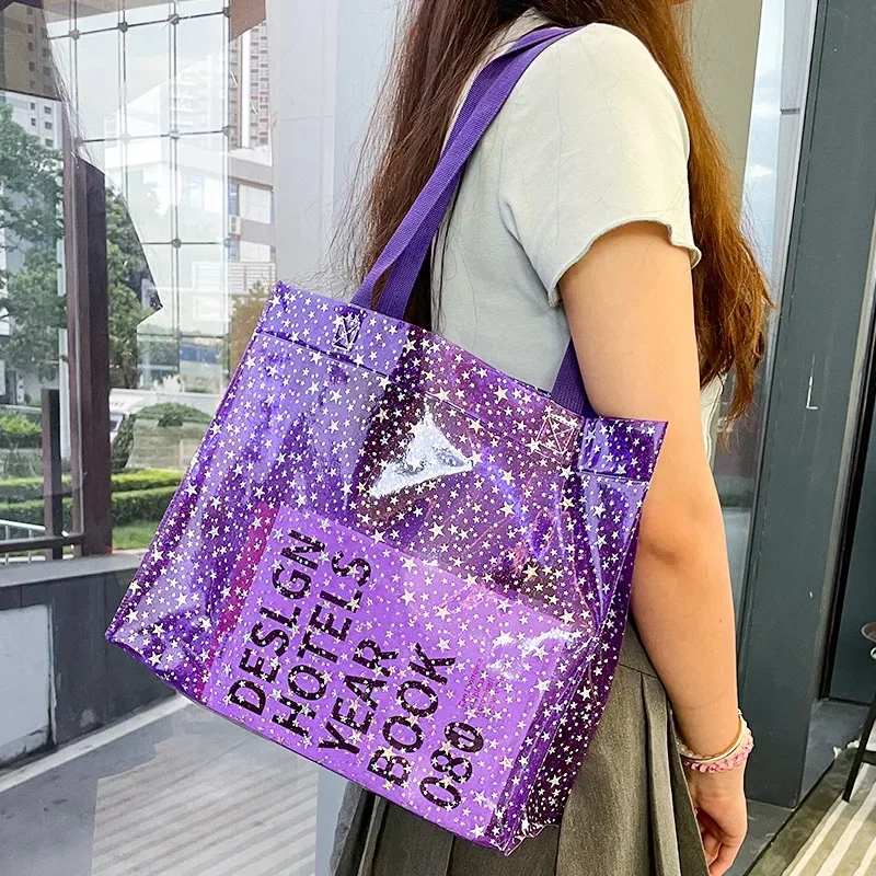 Clear PVC Transparent Tote Bag For Student Star Large Capacity with Handles Portable Stationery Storage Bag Shopping Handbag