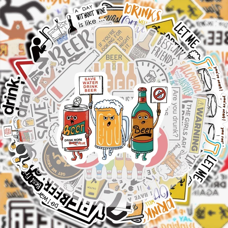 50 Pieces of Fun Beer Graffiti Stickers, Vibrant Sticker Decals, Multiple Styles Without Duplication, Suitable for Water Bottles, Laptops, Suitcases, Skateboards, Guitars, Party Decorations