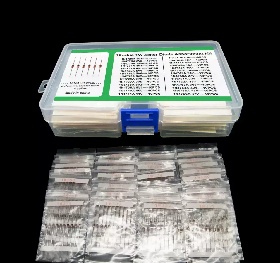 280PCS 1W Zener Didoe Kit Box 28Values*10pcs 1N/IN 4728 4729/3.6v 4730/3.9v 4731/4.3v 4732/4.7v 4733/5.1v 4734/5.6v ... 3.3V-47V
