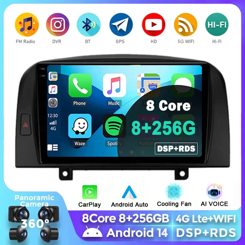 

For Hyundai SONATA NF 2004 2005 2006 - 2008 Android 14 Car Radio Navigation Multimedia Player Stereo GPS WiFi+4G Videa Carplay