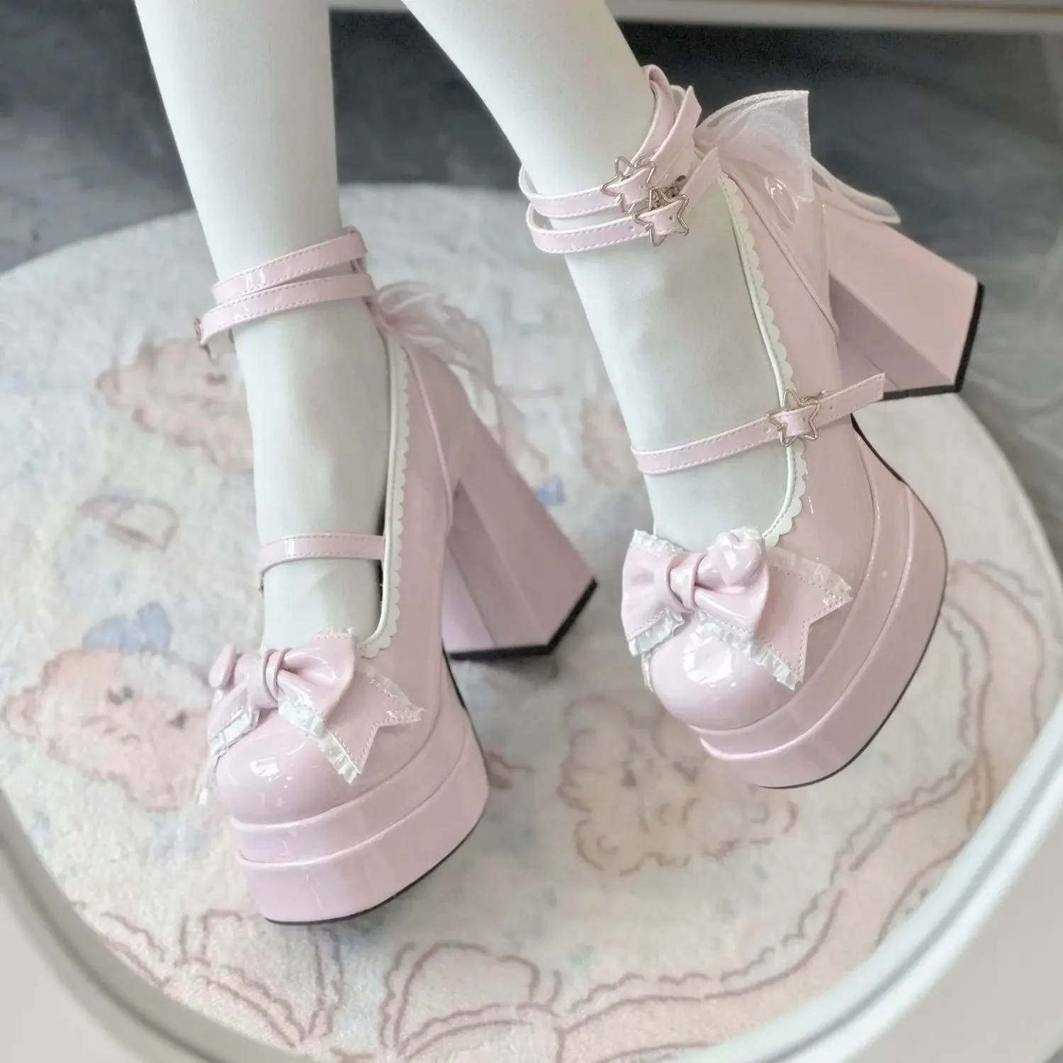 Zapatos de tacón alto con plataforma para mujer, zapatos de tacón estilo Lolita a la moda, poco profundos, con nudo de mariposa, vestido de fiesta para mujer, zapatos Mary Jane con tiras cruzadas