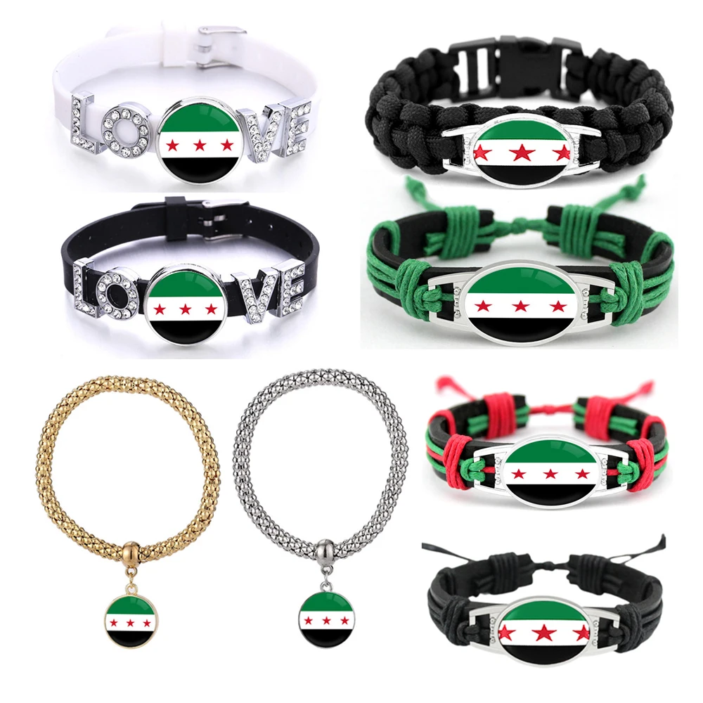 Syria National Flag Glass Cabochon Bracelet Women Men Handmade Braided Syria Hand Strap Elastic Bracelet Jewelry Gift