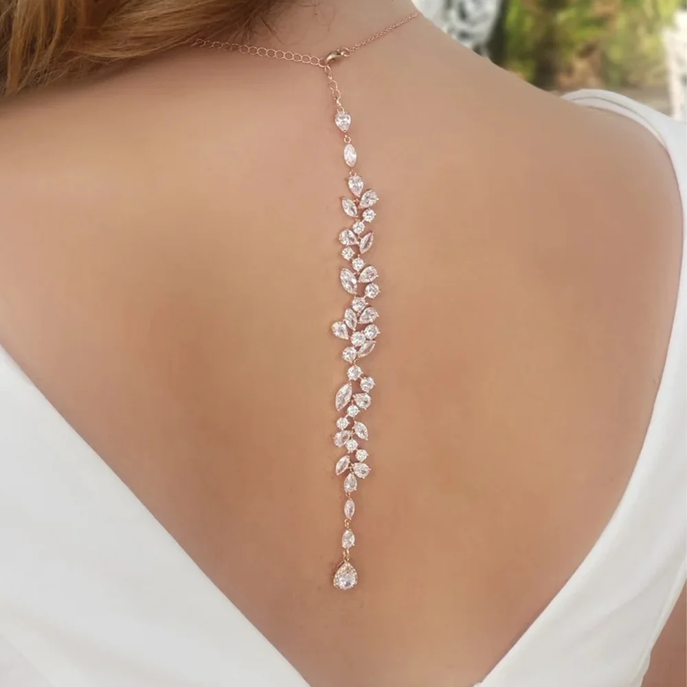 Body Jewelry Necklace - قلادة خلفية للجسم بتصميم أوراق كريستالية