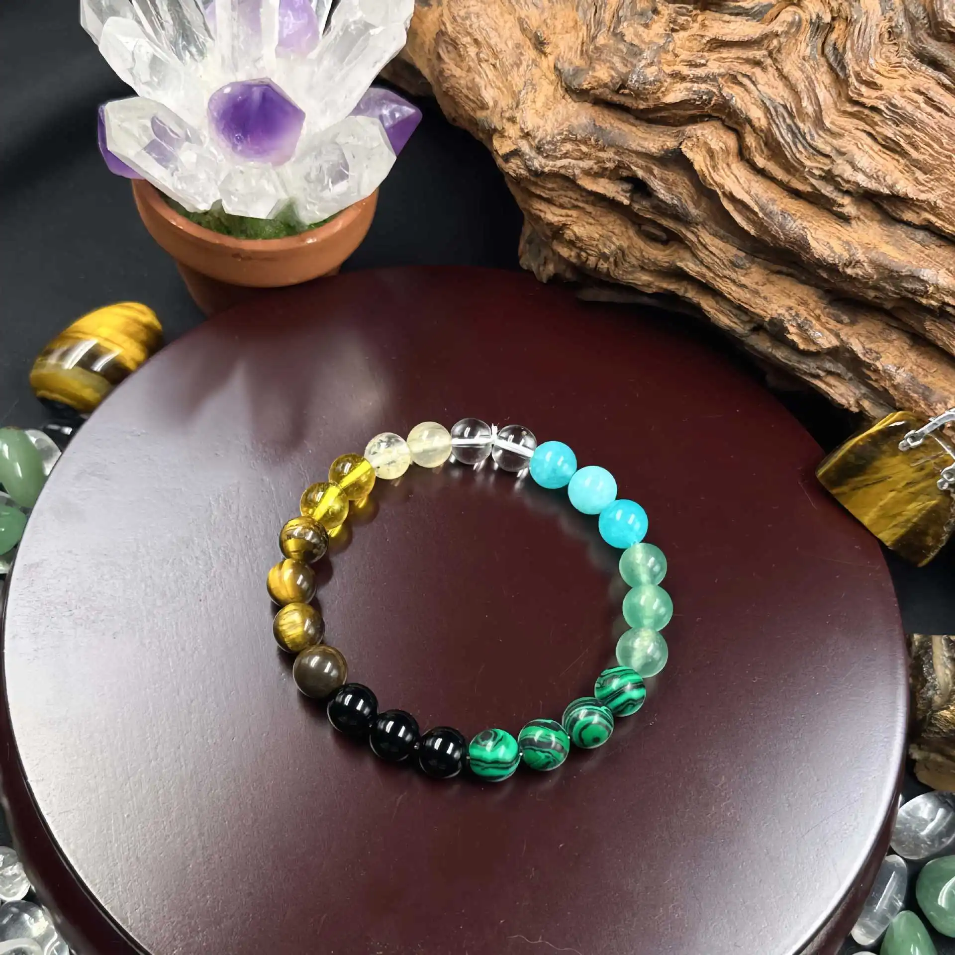 New Attract Wealth Bracelet with Tiger Eye Stone and Lapis Lazuli Natural Stone Beads Bracelet Handmade Bracelet Men Women