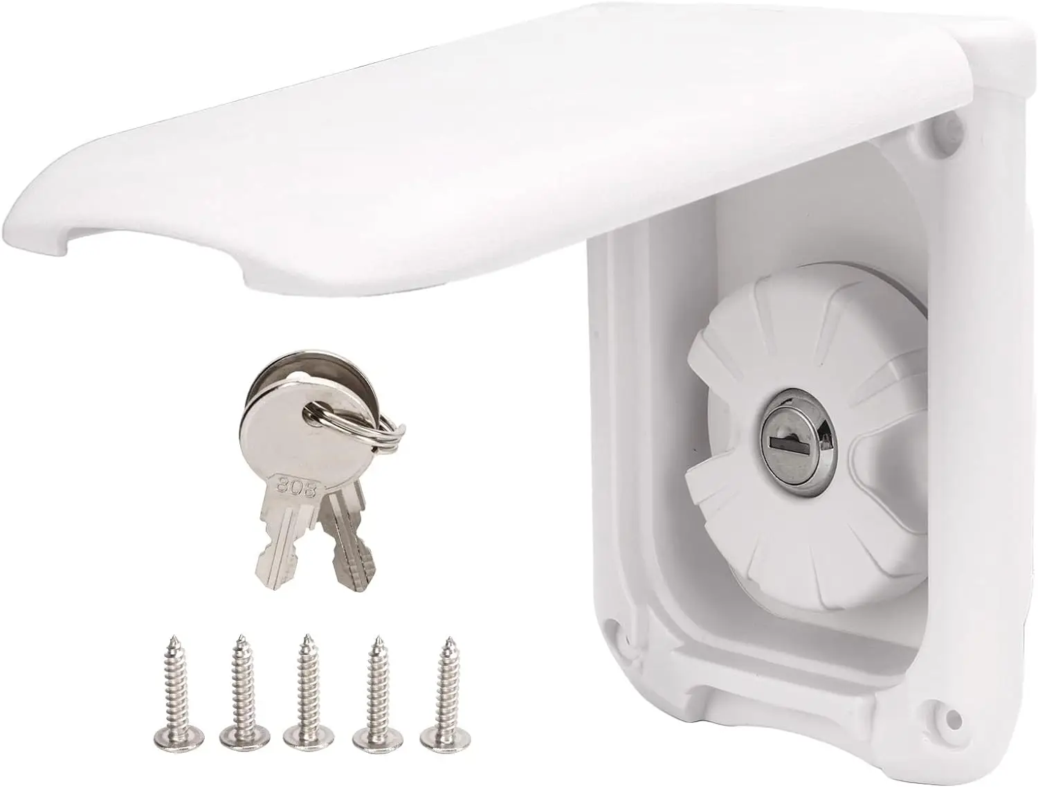 

RV gravity water inlet with lock, magnetic dust cover and square snap cover, safe and dustproof suitable for campers, trailers.