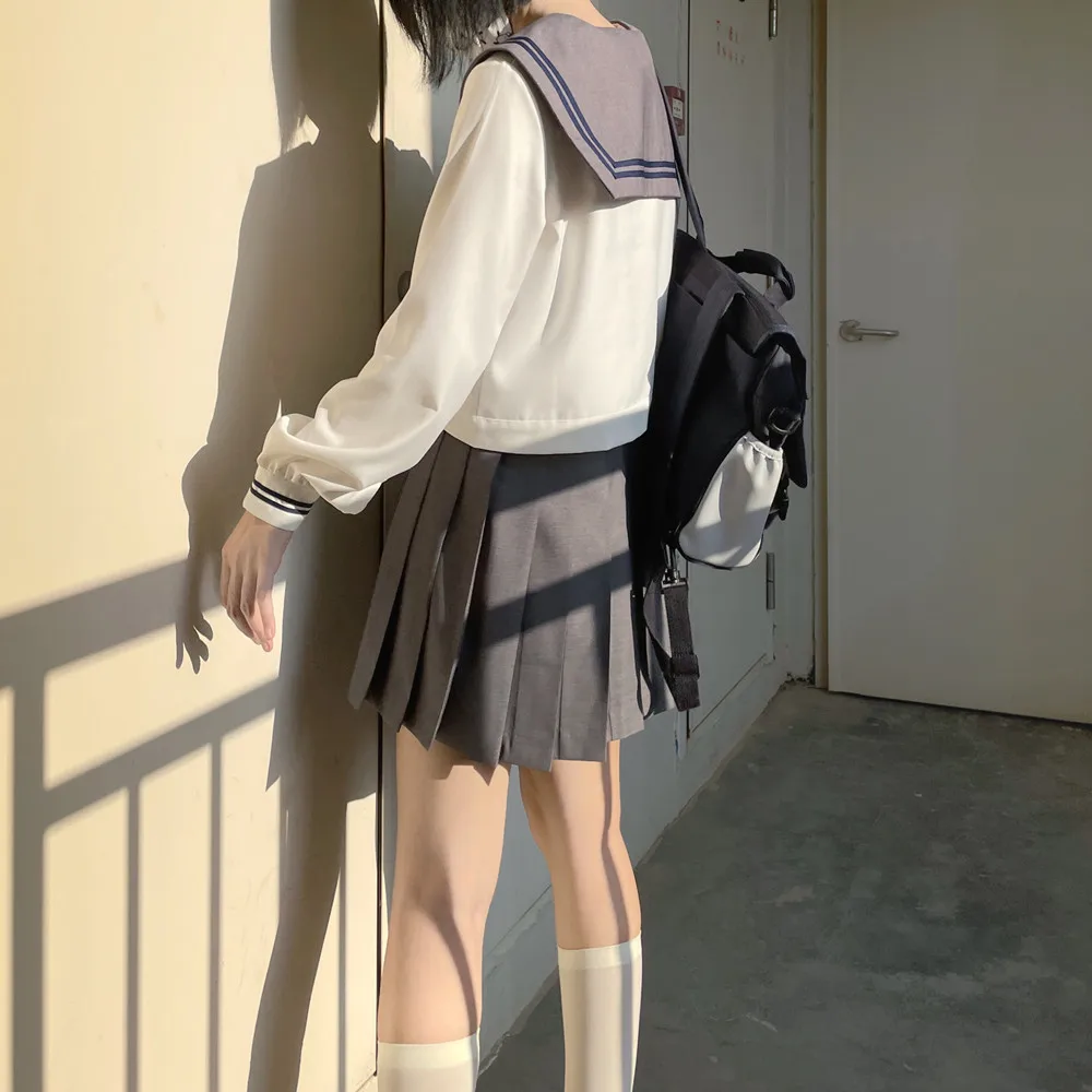 日本の女子高生の制服、長袖シャツ、プリーツスカートスーツ、韓国の女の子のための心に強い、ぴったりのパーティー、セーラーユニフォーム