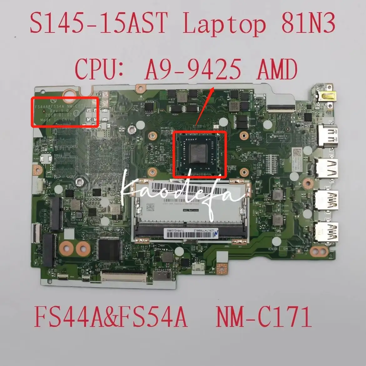 

for Ideapad S145-15AST Laptop Motherboard 81N3 WIN A9-9425 CPU_UMA AMD NM-C171 Mainboard FRU:5B20S41903 5B20S41904 100% Test Ok