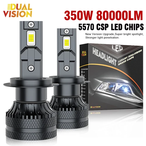 Imagen 1 del producto Dualvision 2 uds luces de coche H7 H4 H1 H8 H9 H11 9006 9005 9012 faros LED superbrillantes luz antiniebla de haz alto y bajo 6000K blanco 12V