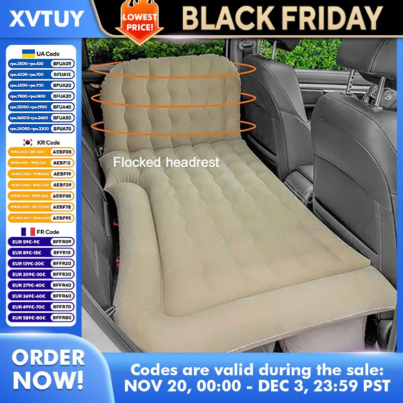 

SUV Car Portable 2‑In‑1 Multifunction Inflatable Camping Mattress PVC Flocking Soft Sleeping Rest Cushion with Pillows Air Pump