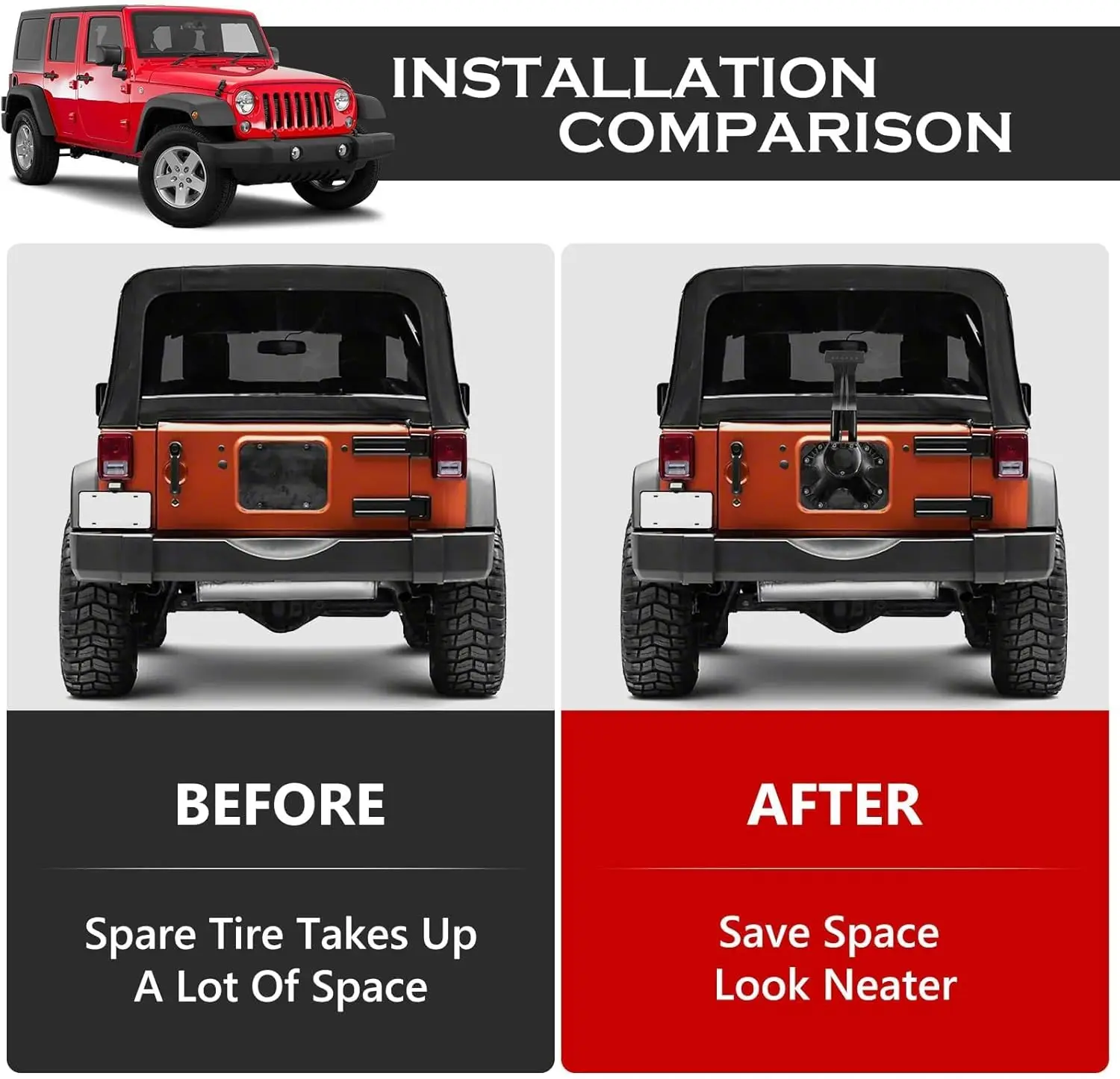 Aluminum Alloy Spare Tire Mounting Bracket with Brake Light for Jeep Wrangler JK 2007-2018, Easy Installation