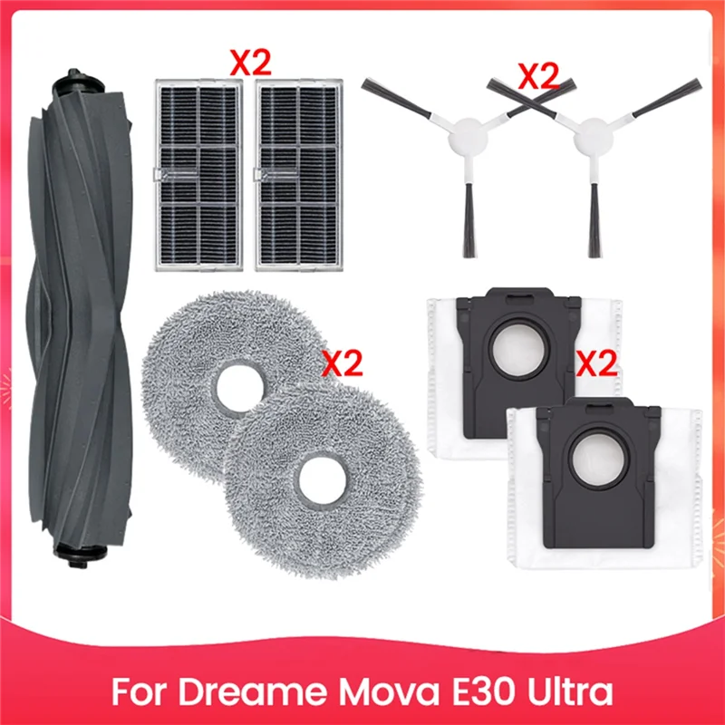

AT63-For Dreame Mova E30 Ultra Robot Vacuum Cleaner Main Side Brush Hepa Filter Mop Cloth Dust Bag Replacement Parts