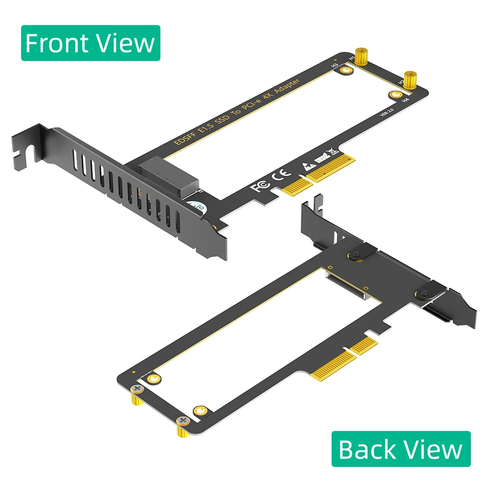 PCIe 4.0 X4 to EDSFF E1.S Adapter Riser, 1U GEN-Z Ruler Carrier, Supports 9.5/15/25mm E1.S SSD, Heatsink for PM9A3 PM9D3 P5801X