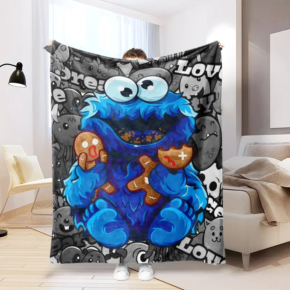Cartoon Monster Biscuit  Flannel Blanket Warm Soft Halloween Christmas Couch Warm Cozy Decorative Decor Gift for All Season