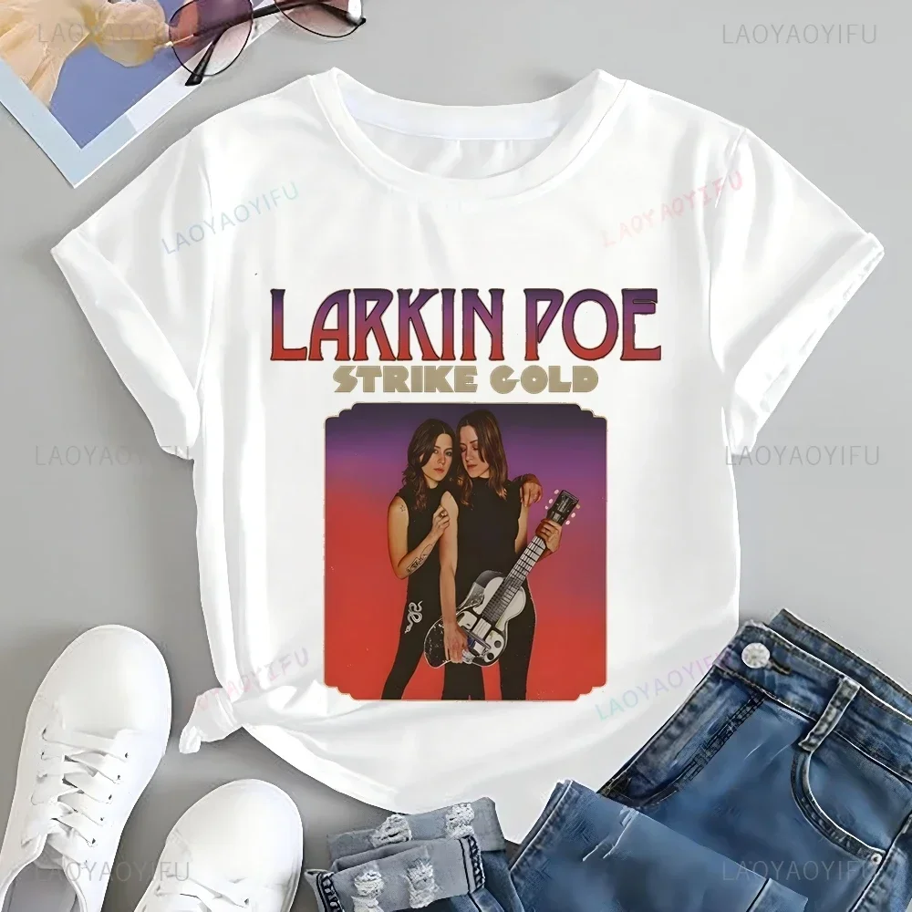 Larkin Poe روك باند تي شيرت مطبوع أعلى Larkin Poe الاتجاه المحايد Harajuku قصيرة الأكمام للجنسين قميص الجرافيك كبير تي شيرت #2