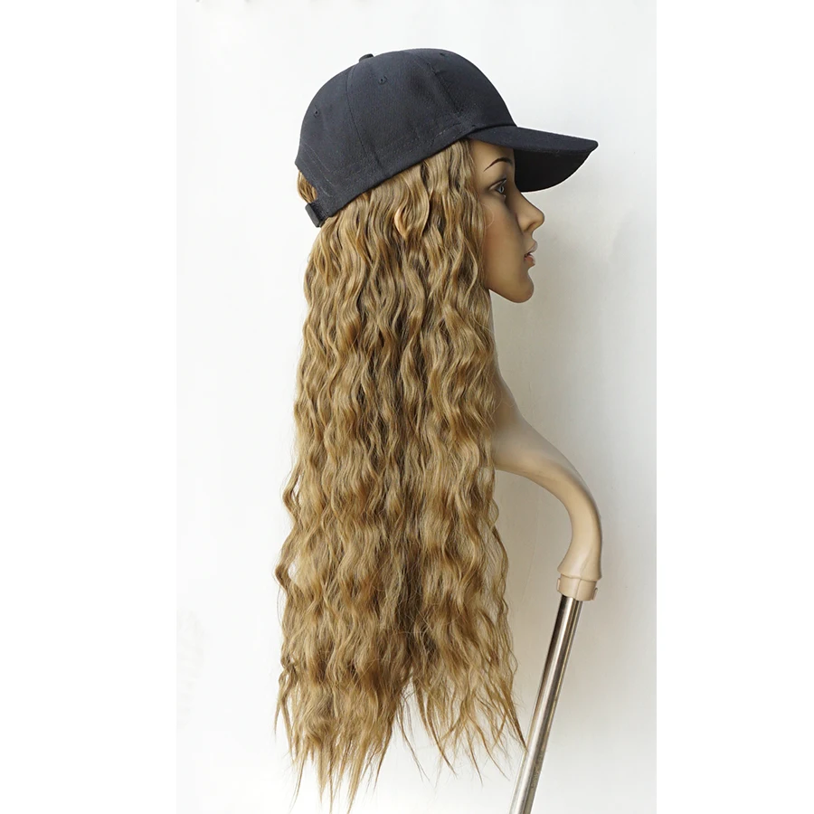 Hat with Hair,Baseball Cap wig,Bronze Blonde Long Wool  Curly Hat Wig for Women,55cm 22 inches