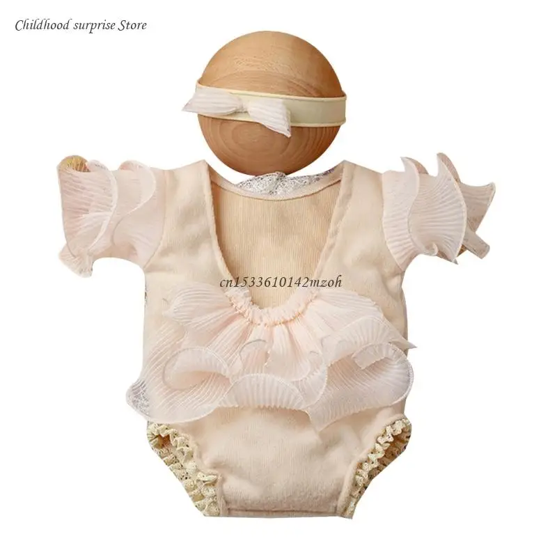 

Newborns Shower Gift Photo Clothes One-piece Bow Headband Baby Photoshoot Outfit Dropship