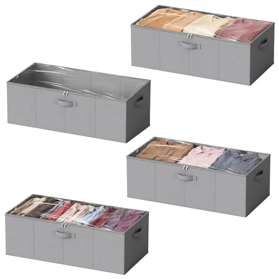 

4 Pack 10 High Under Bed Storage Containers, Large Underbed Storage Organizer Bins with Lids for Bedroom, Dorm, Clothes, Closet