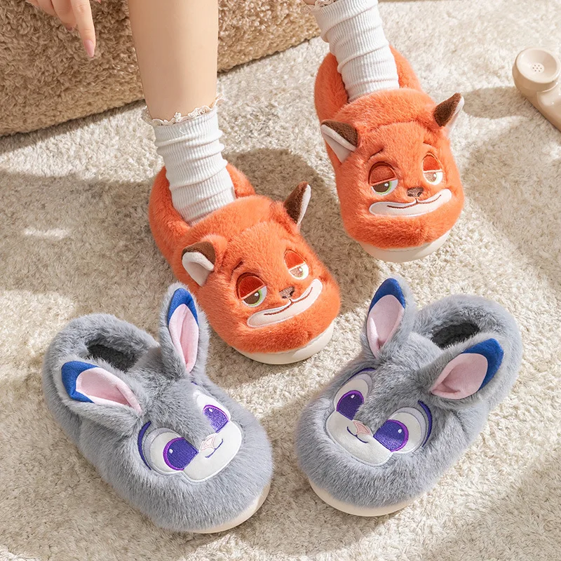 

Zootopia Winter Warm Shoes Plush Doll Cotton Slippers Nick the Fox Judy Cartoon Anti Slip Cute Warm Home Shoes Birthday Gift Toy