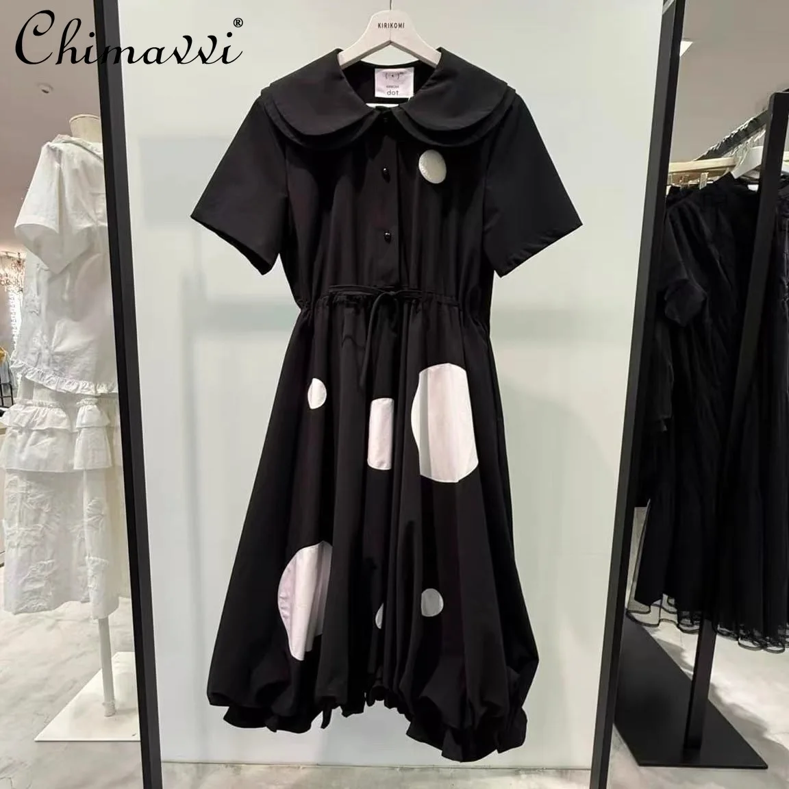 

Japanese Style New Fashion Jellyfish Short Sleeve Drawstring Dress Sweet Cool Girl Women High Waist Elegant Mid-Length Dress
