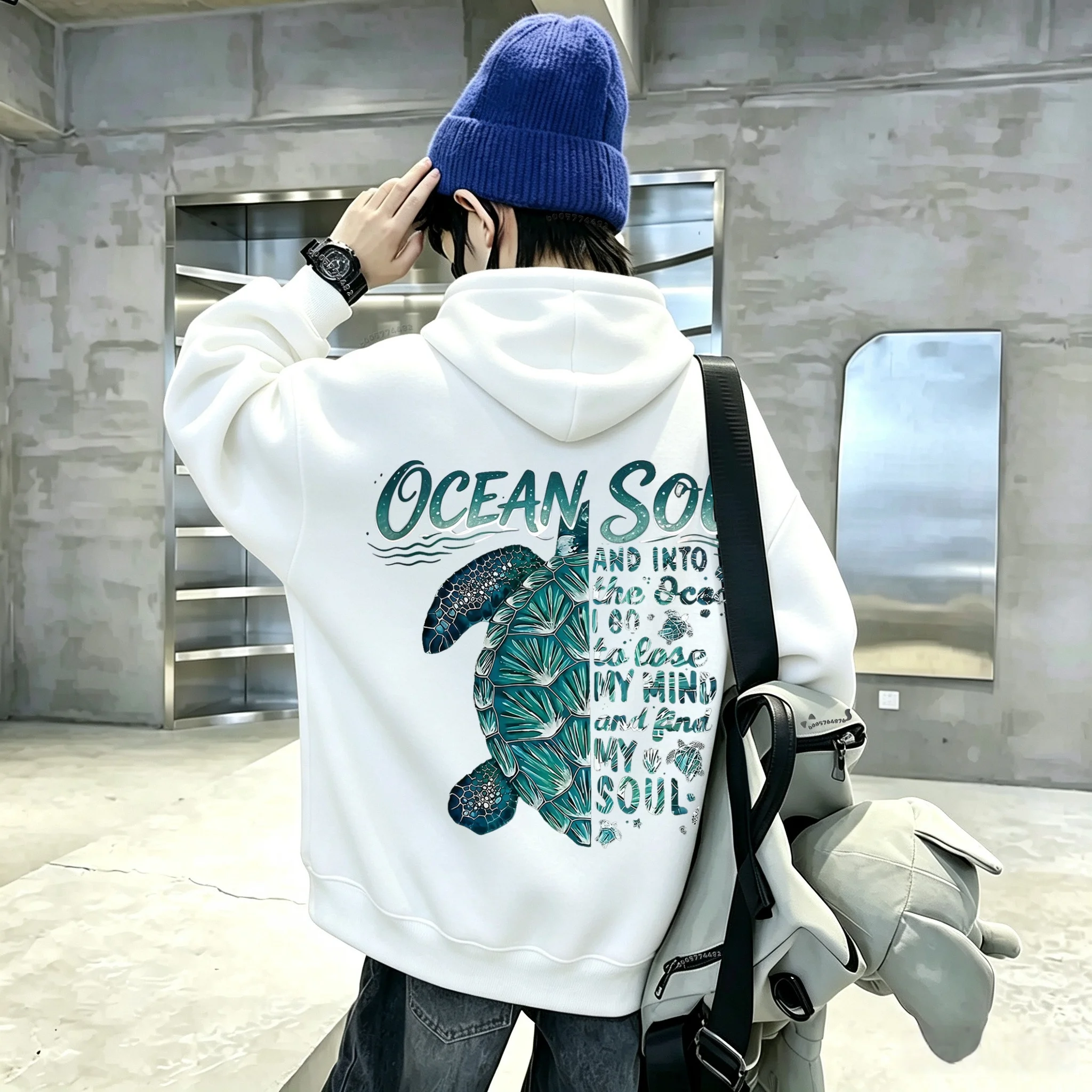Neuestes Y2K-Kapuzen-Sweatshirt mit Schildkrötenmuster für Jungen und Mädchen. Modischer Pullover-Sweatshirt. – Detail 2
