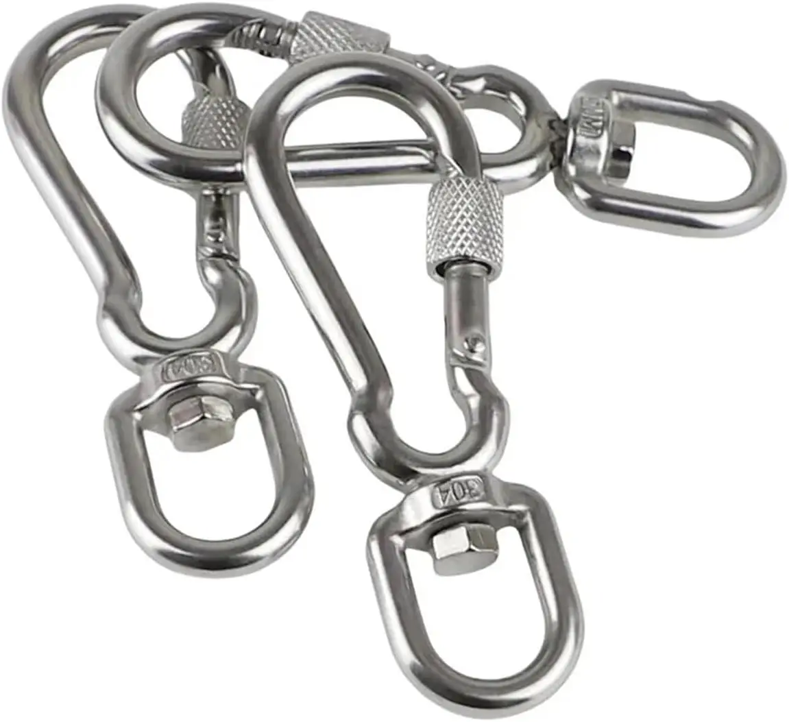 Heavy Duty Stainless Steel Thumb Screw Locking Carabiner Spring Snap Clip Link Hooks Locking Dog Leash Buckle Quick Release