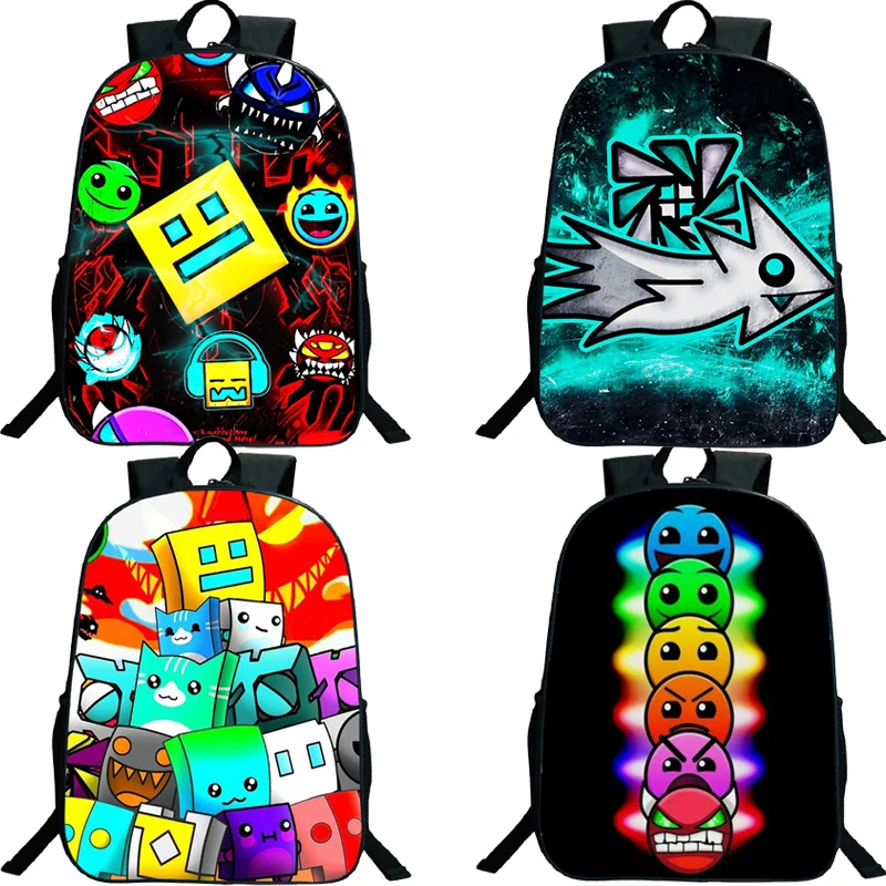 

Geometry Dash School Backpack 16inch Cartoon School Bags Travel Backpack Mochila Geometry Dash Student Back Pack Christmas Gift