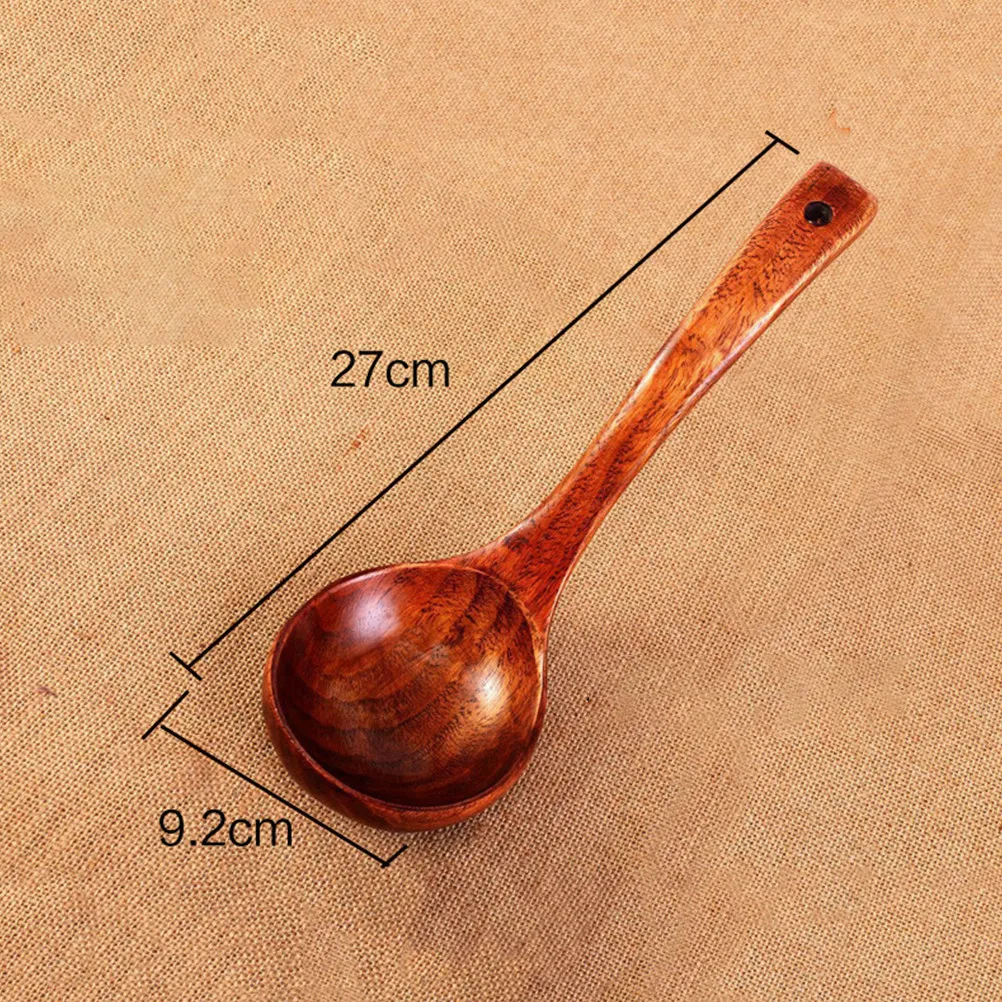 1Pcs Wooden Cooking Scoop Chinese Style Dark Red Scoop Spoon for Soup Porridge Stews Ergonomic Handle Kitchen Utensils Catering