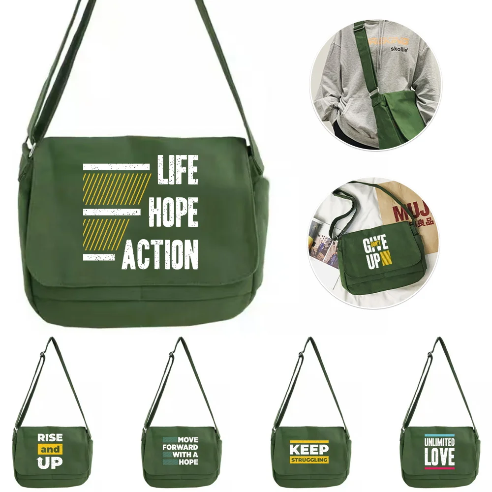 

Phrase Pattern Large Capacity Shoulder Bag Joker Crossbody Multifunctional Adjustable Shoulder Strap Commuter Bag