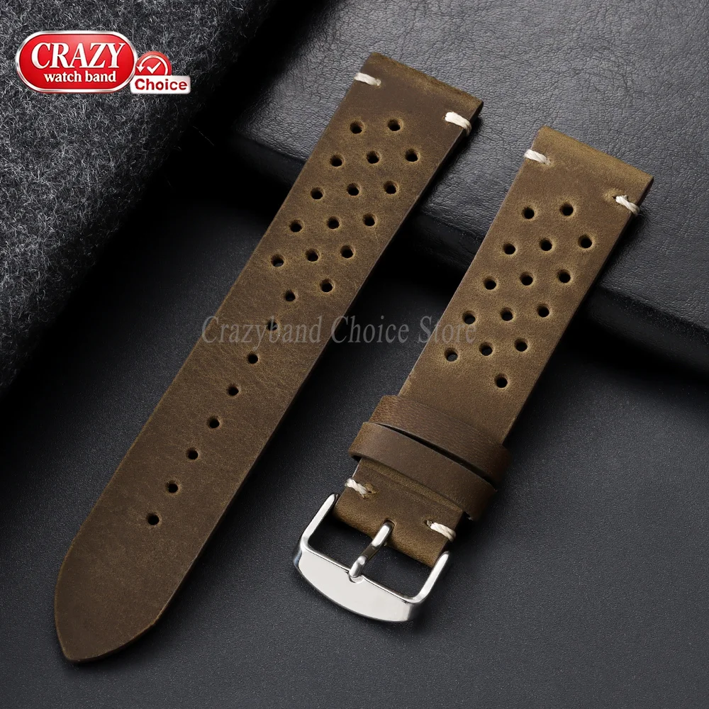 18/19/20/21/22mm 24mm Vintage Atmungsaktives Poröses Leder-Uhrenarmband Business Braun Schwarz Universelle Uhrenarmbänder Damen Herren Armband – Detail 13