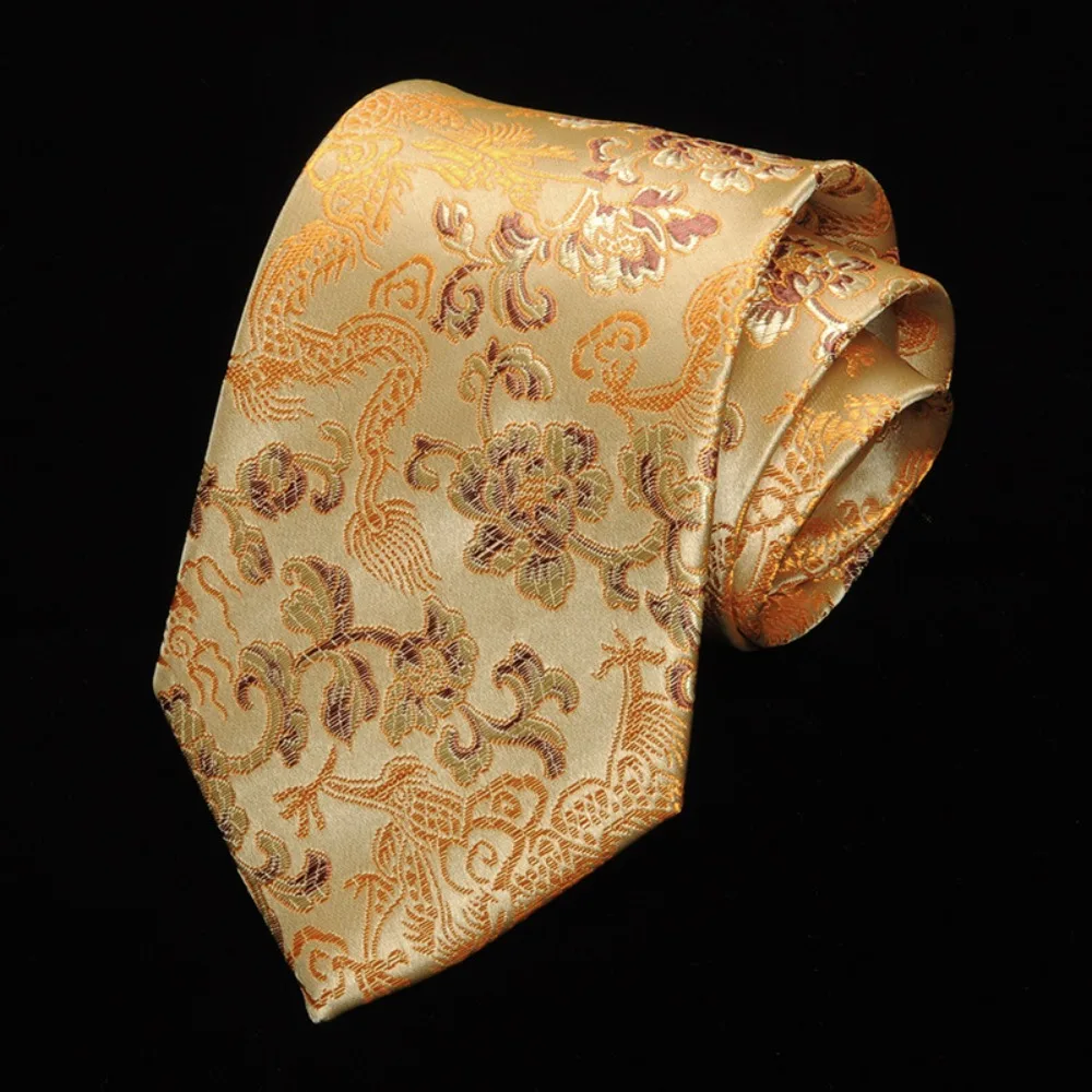 

Gorgeous Calligraphy Chinese Dragon Pattern Tie Adjustable National Jacquard Silk Tie Soft Hand Tied Men Necktie Wedding